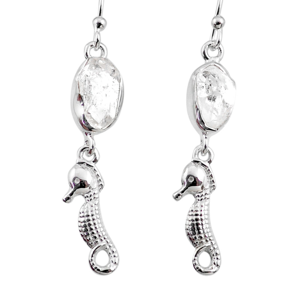 9.86cts natural white herkimer diamond 925 silver seahorse earrings r65772