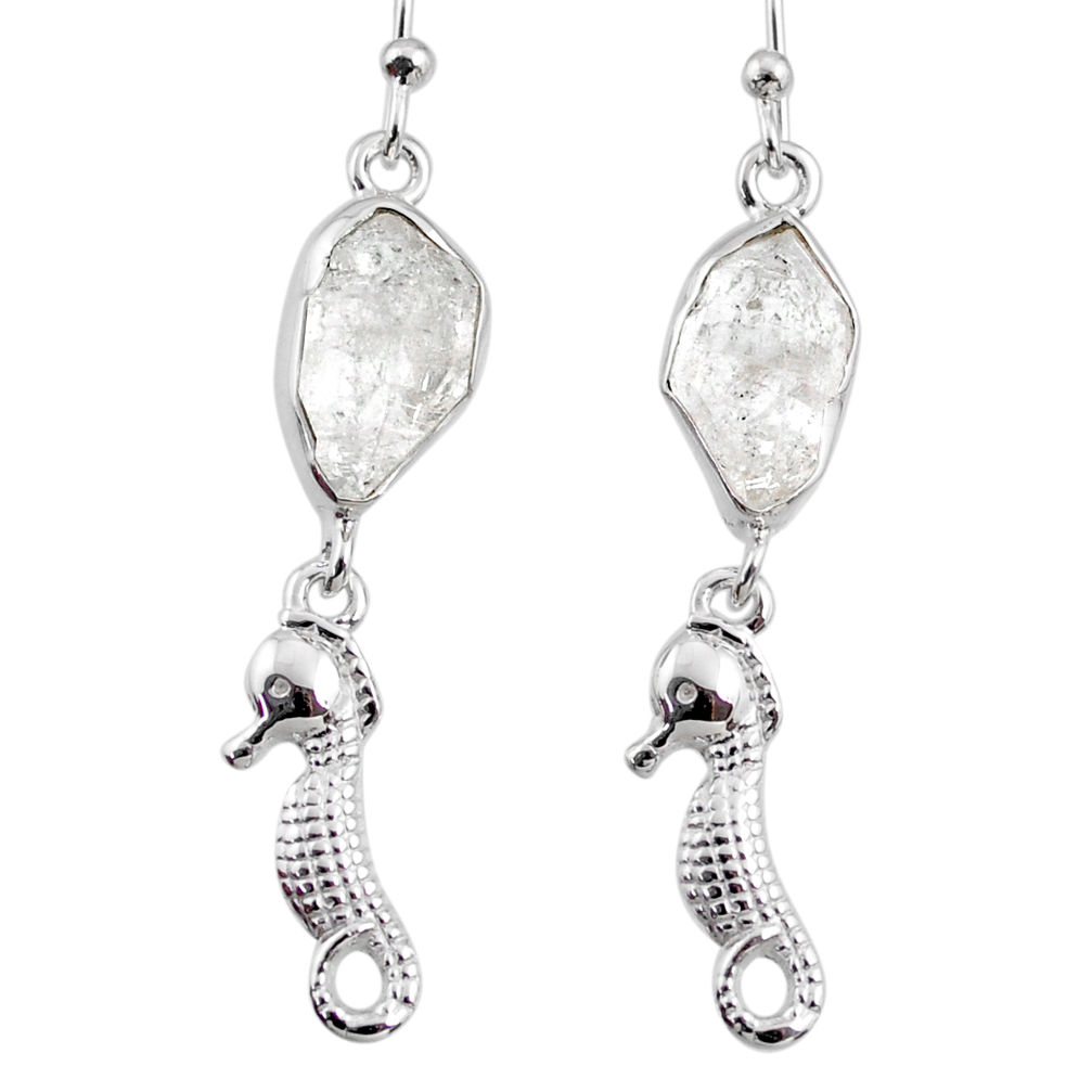 10.67cts natural white herkimer diamond 925 silver seahorse earrings r65775