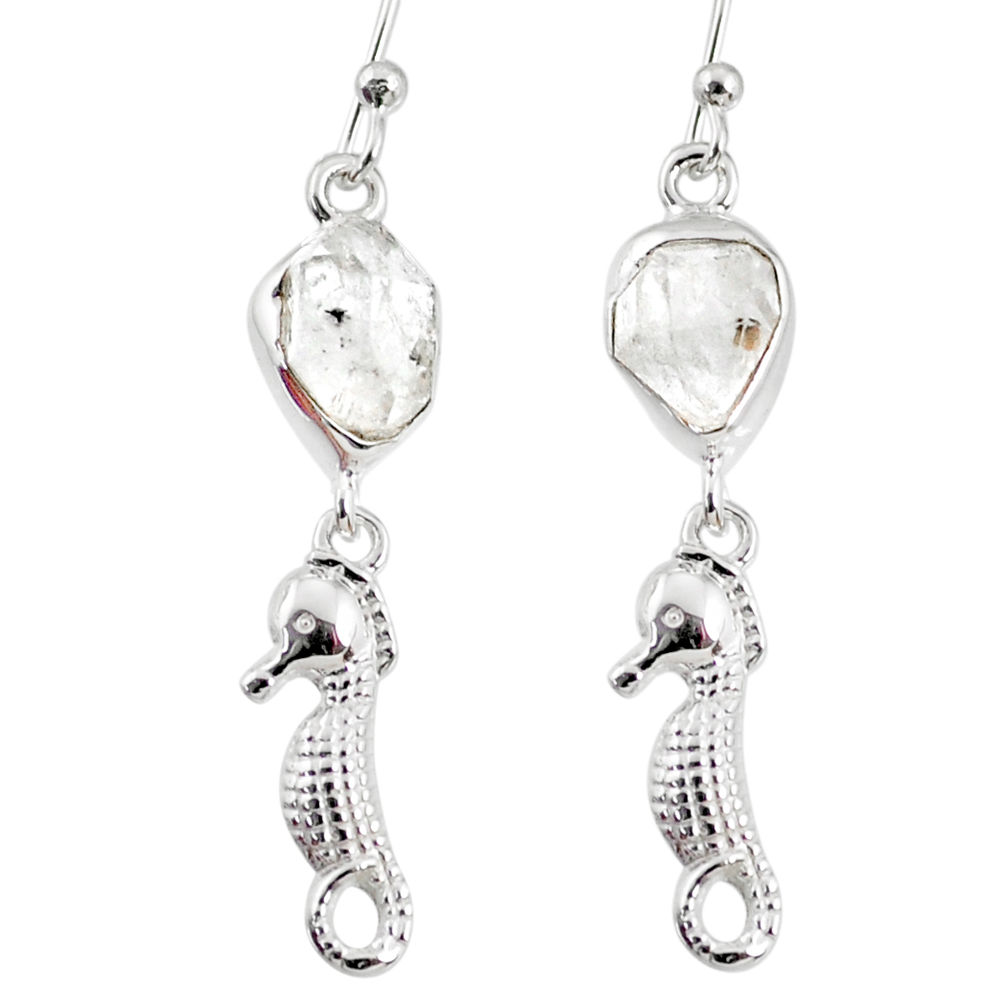 8.37cts natural white herkimer diamond 925 silver seahorse earrings r69503