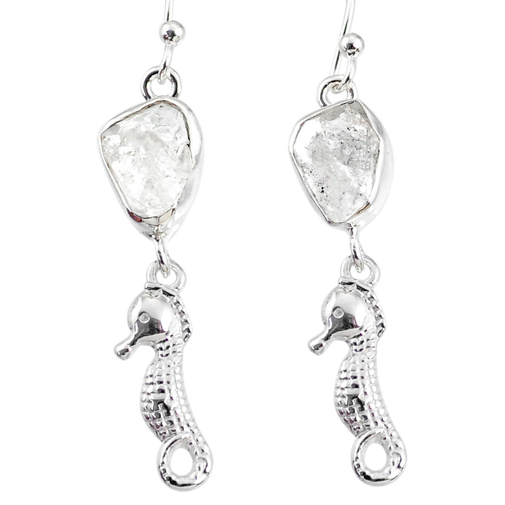 8.80cts natural white herkimer diamond 925 silver seahorse earrings r69508