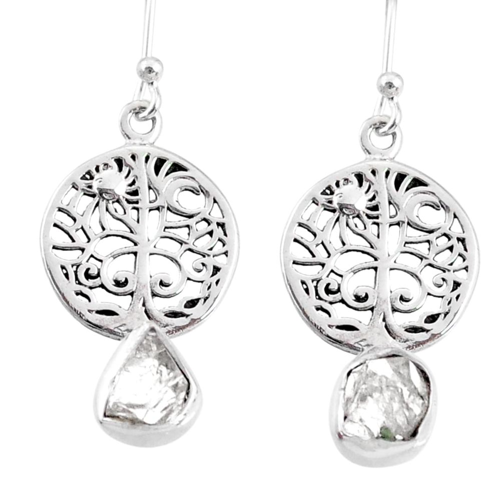 6.82cts natural white herkimer diamond 925 silver tree of life earrings r69516