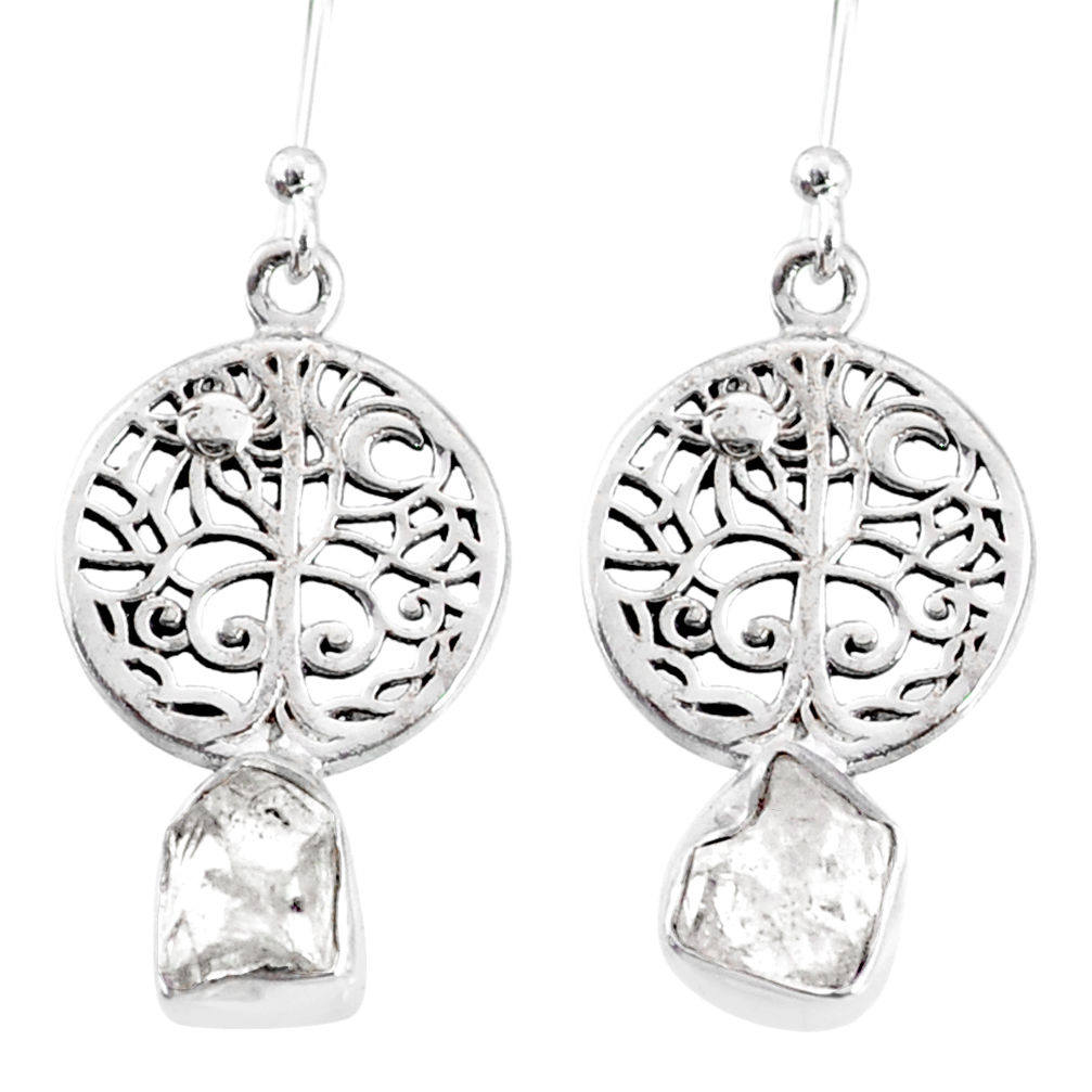 7.22cts natural white herkimer diamond 925 silver tree of life earrings r69518