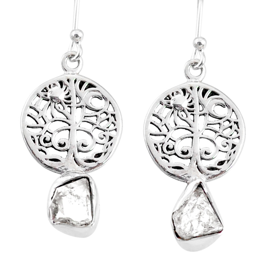 7.26cts natural white herkimer diamond 925 silver tree of life earrings r69519