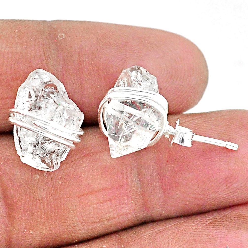 10.70cts natural white herkimer diamond 925 sterling silver stud earrings t6494