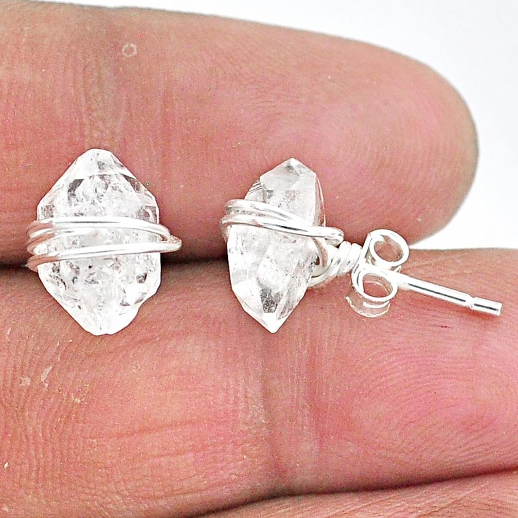 6.55cts natural white herkimer diamond 925 sterling silver stud earrings t6496