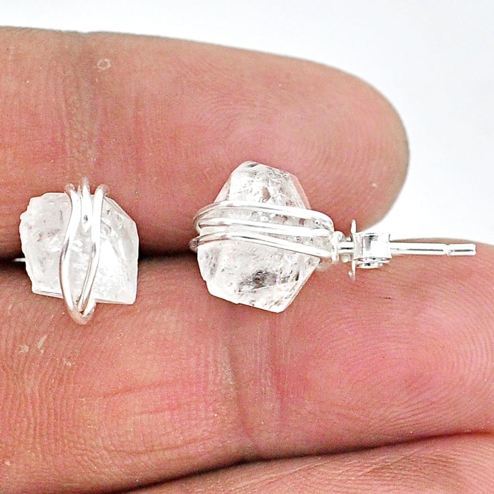 9.45cts natural white herkimer diamond 925 sterling silver stud earrings t6497