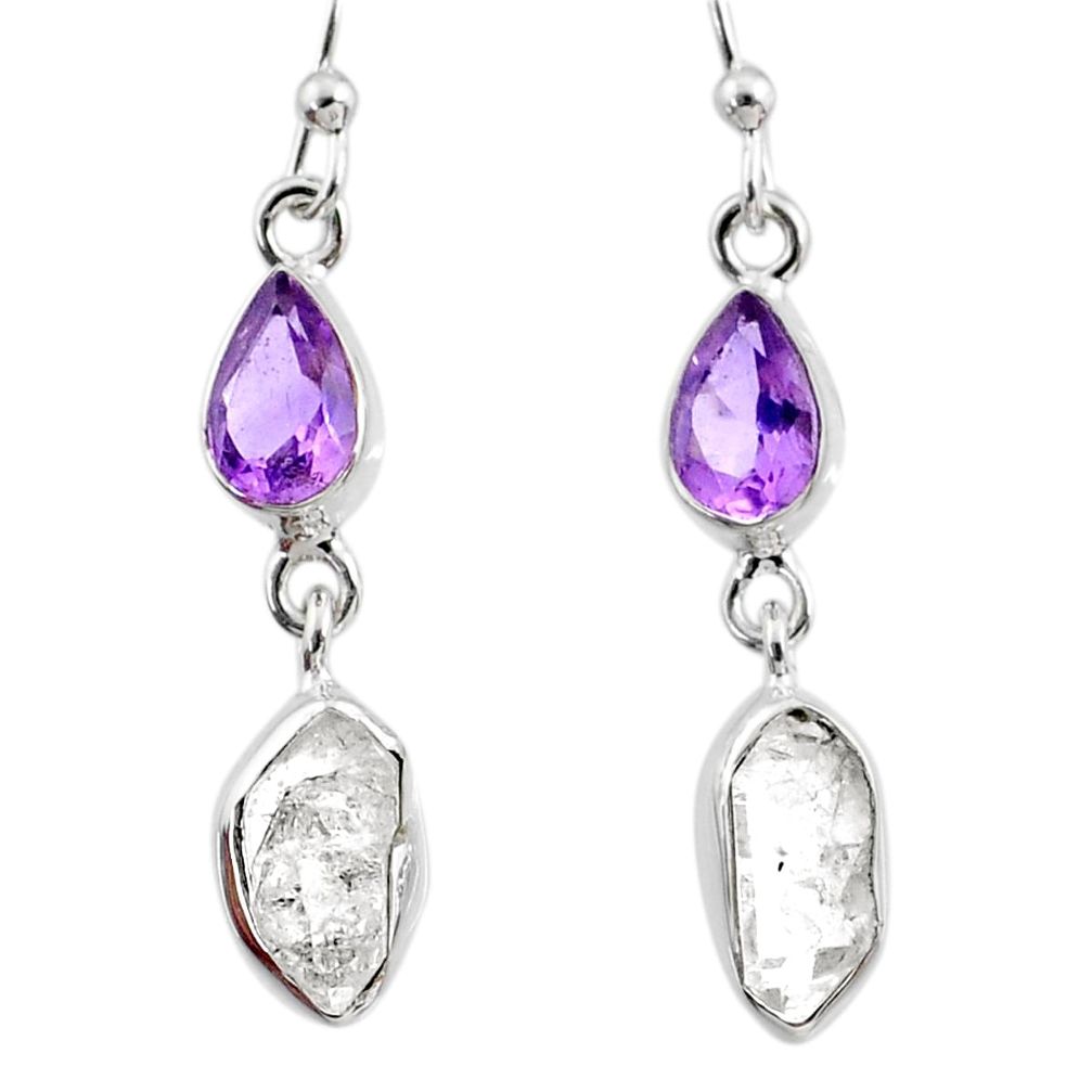 9.87cts natural white herkimer diamond amethyst 925 silver earrings r65717