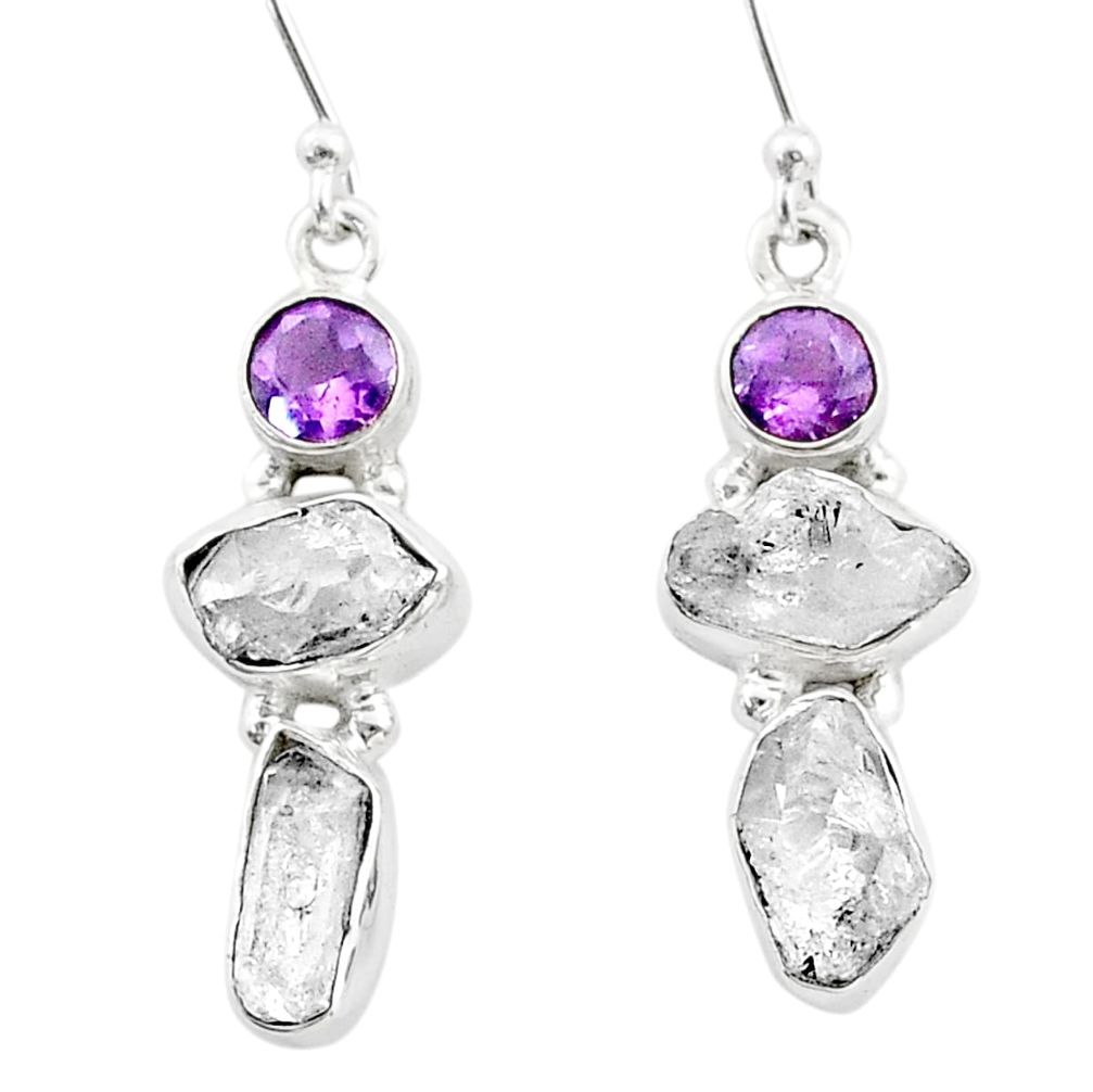  white herkimer diamond amethyst silver dangle earrings t72769