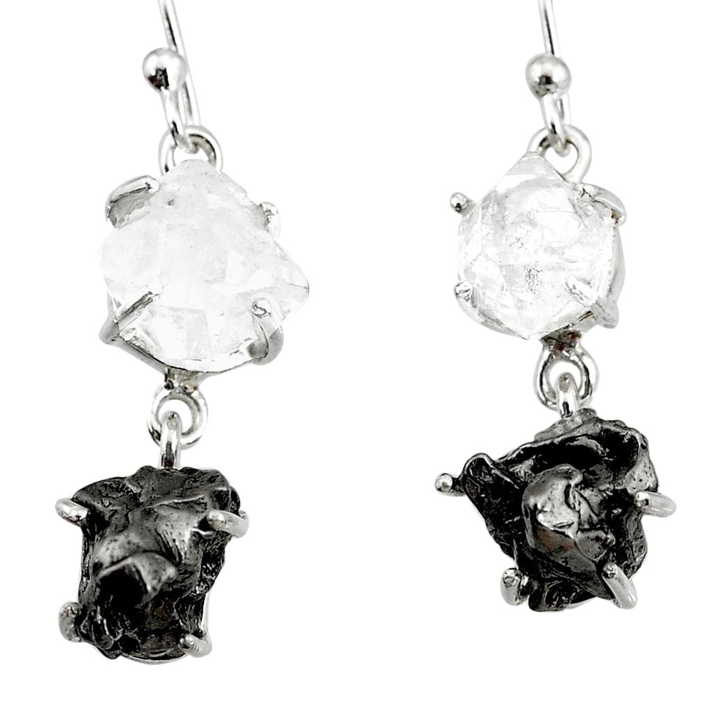 20.76cts natural white herkimer diamond campo del cielo silver earrings r73553