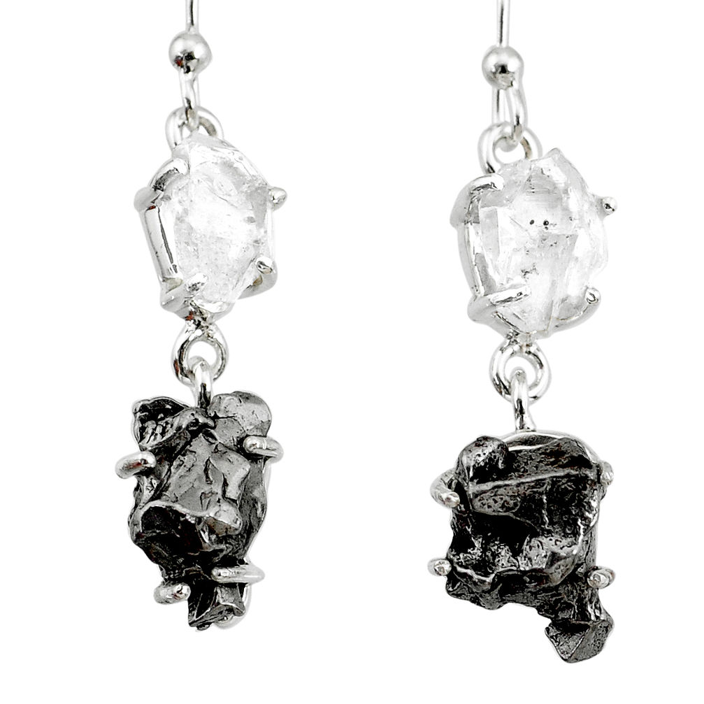 18.60cts natural white herkimer diamond campo del cielo silver earrings r73555