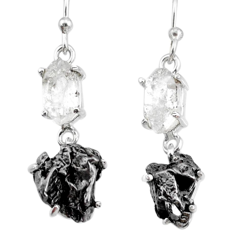 19.60cts natural white herkimer diamond campo del cielo silver earrings r73640