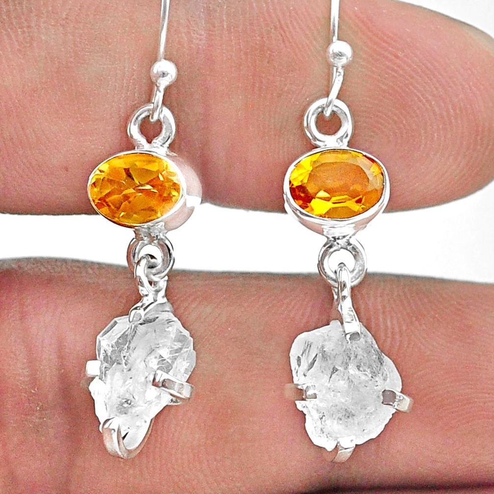 9.96cts natural white herkimer diamond citrine 925 silver dangle earrings t49802
