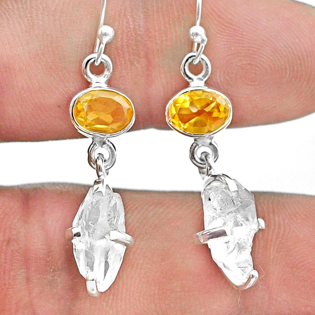 9.77cts natural white herkimer diamond citrine 925 silver dangle earrings t49814