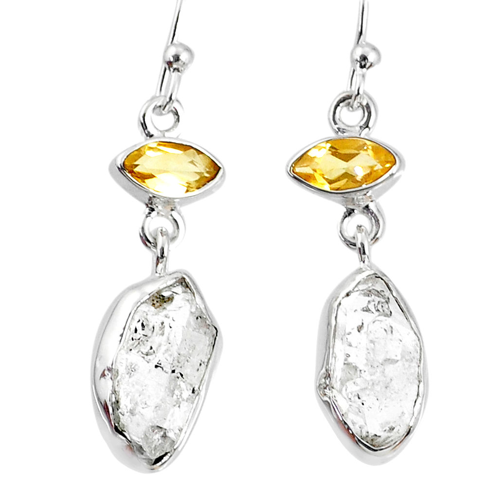 10.69cts natural white herkimer diamond citrine 925 silver earrings r69548