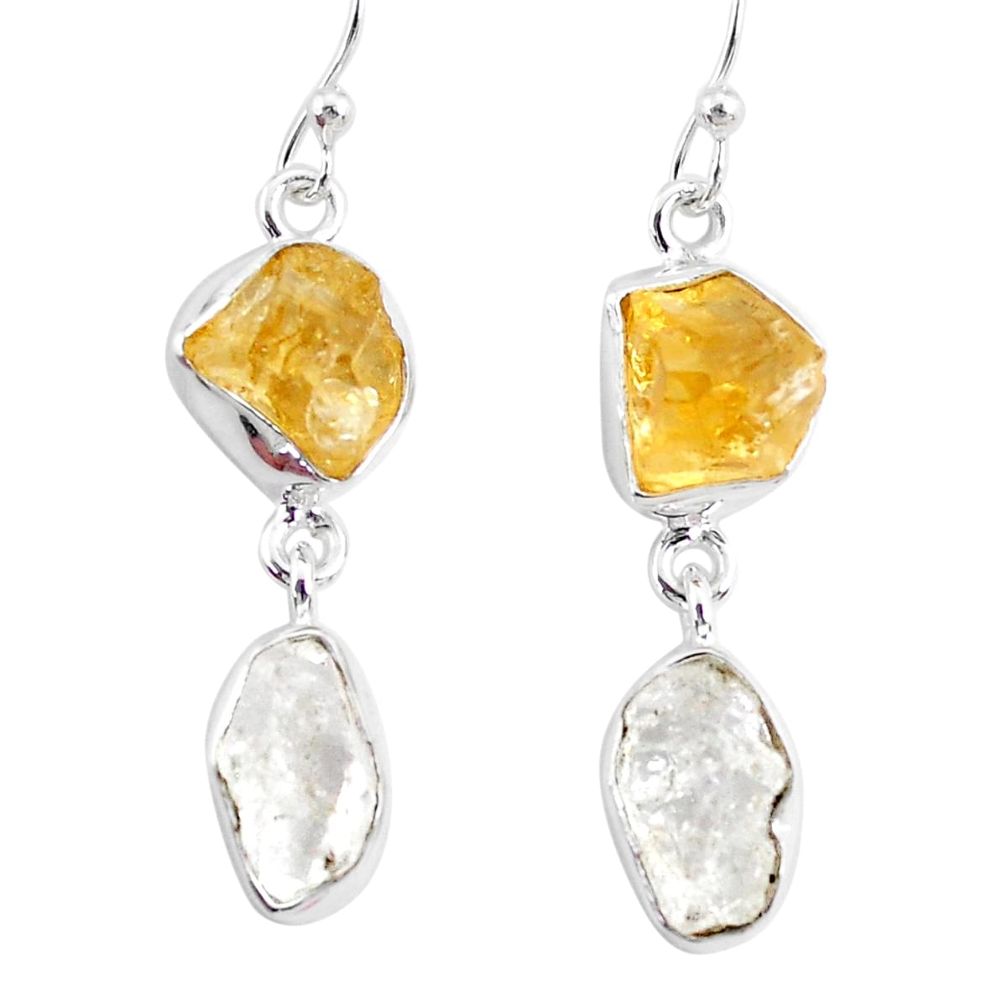 12.60cts natural white herkimer diamond citrine raw 925 silver earrings r93674