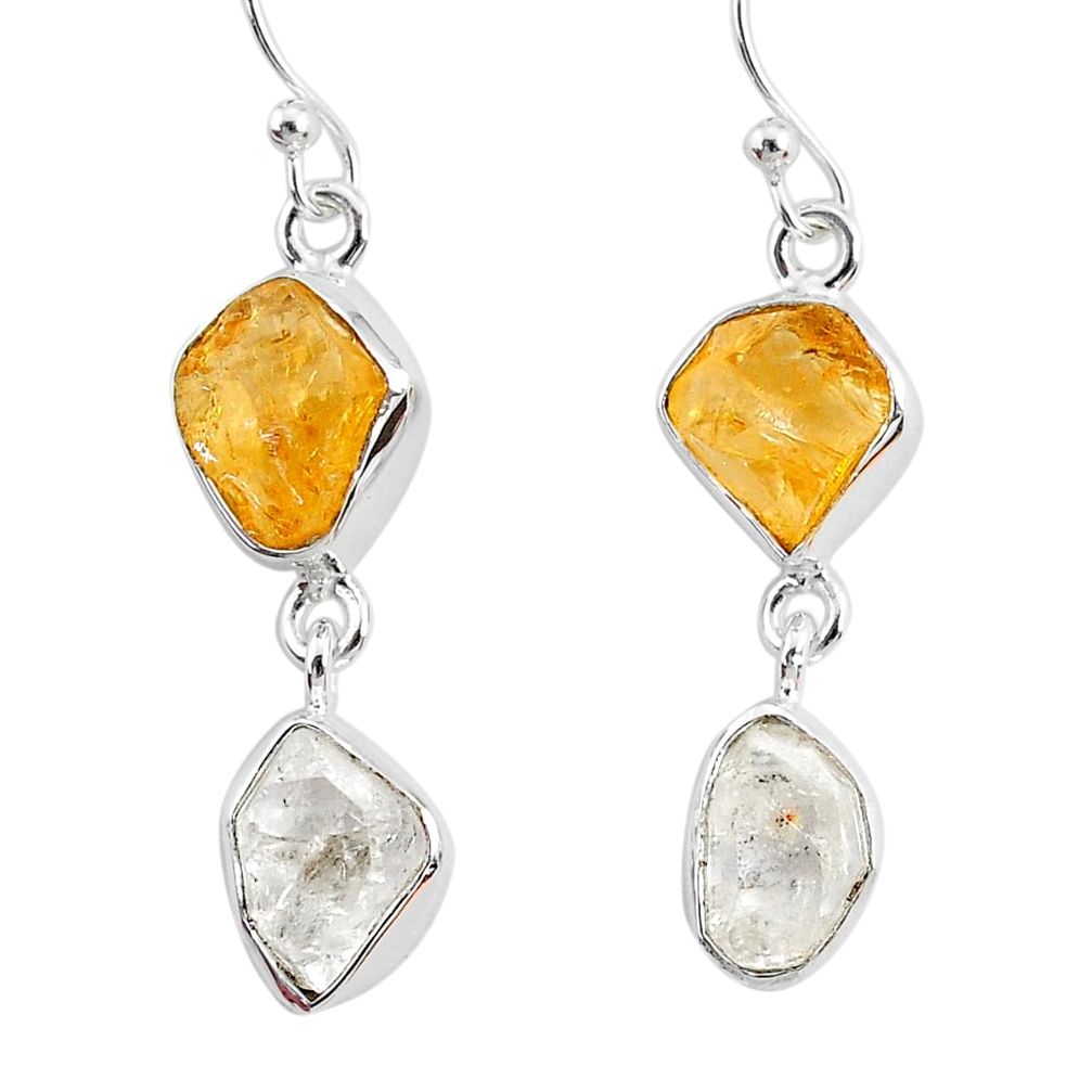 11.25cts natural white herkimer diamond citrine raw 925 silver earrings r93675