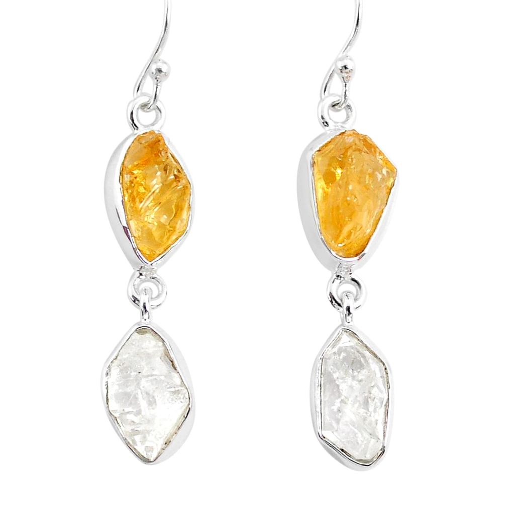 12.63cts natural white herkimer diamond citrine raw 925 silver earrings r93676