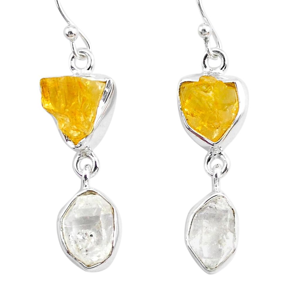 12.10cts natural white herkimer diamond citrine raw 925 silver earrings r93678