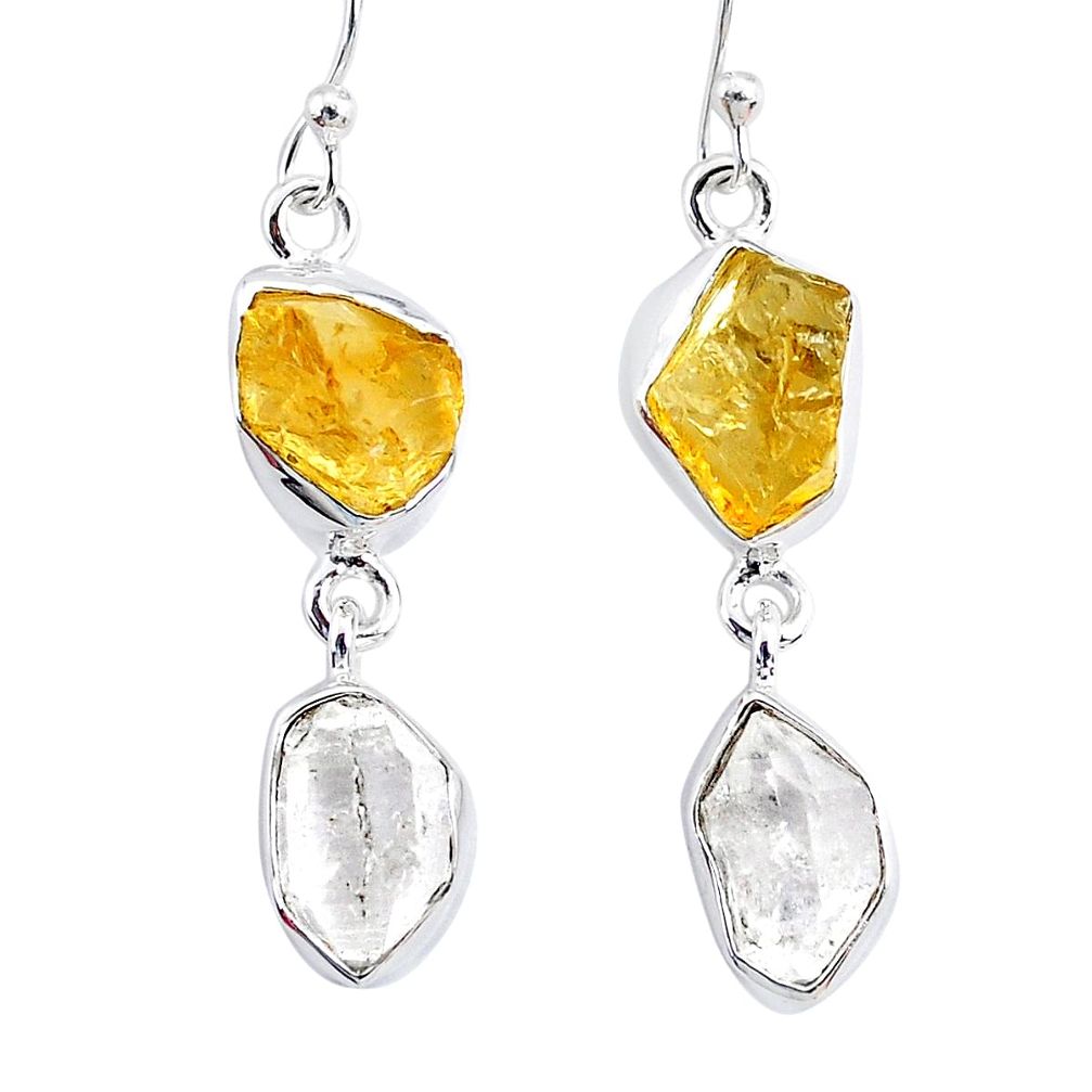 12.10cts natural white herkimer diamond citrine raw 925 silver earrings r93687