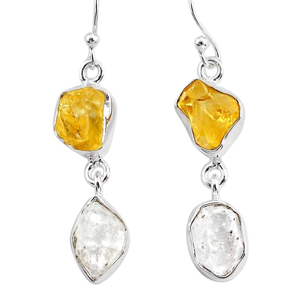 11.25cts natural white herkimer diamond citrine raw silver earrings r93683
