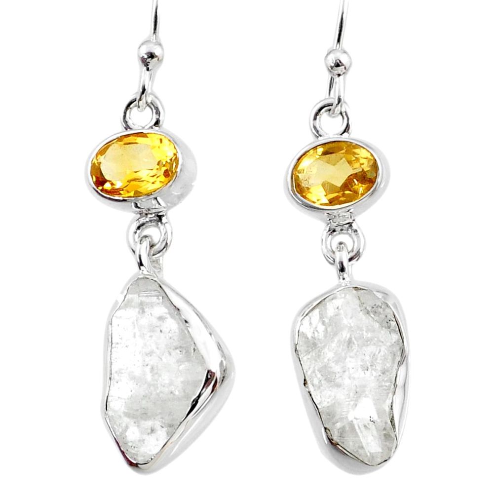 12.63cts natural white herkimer diamond citrine silver dangle earrings r65704