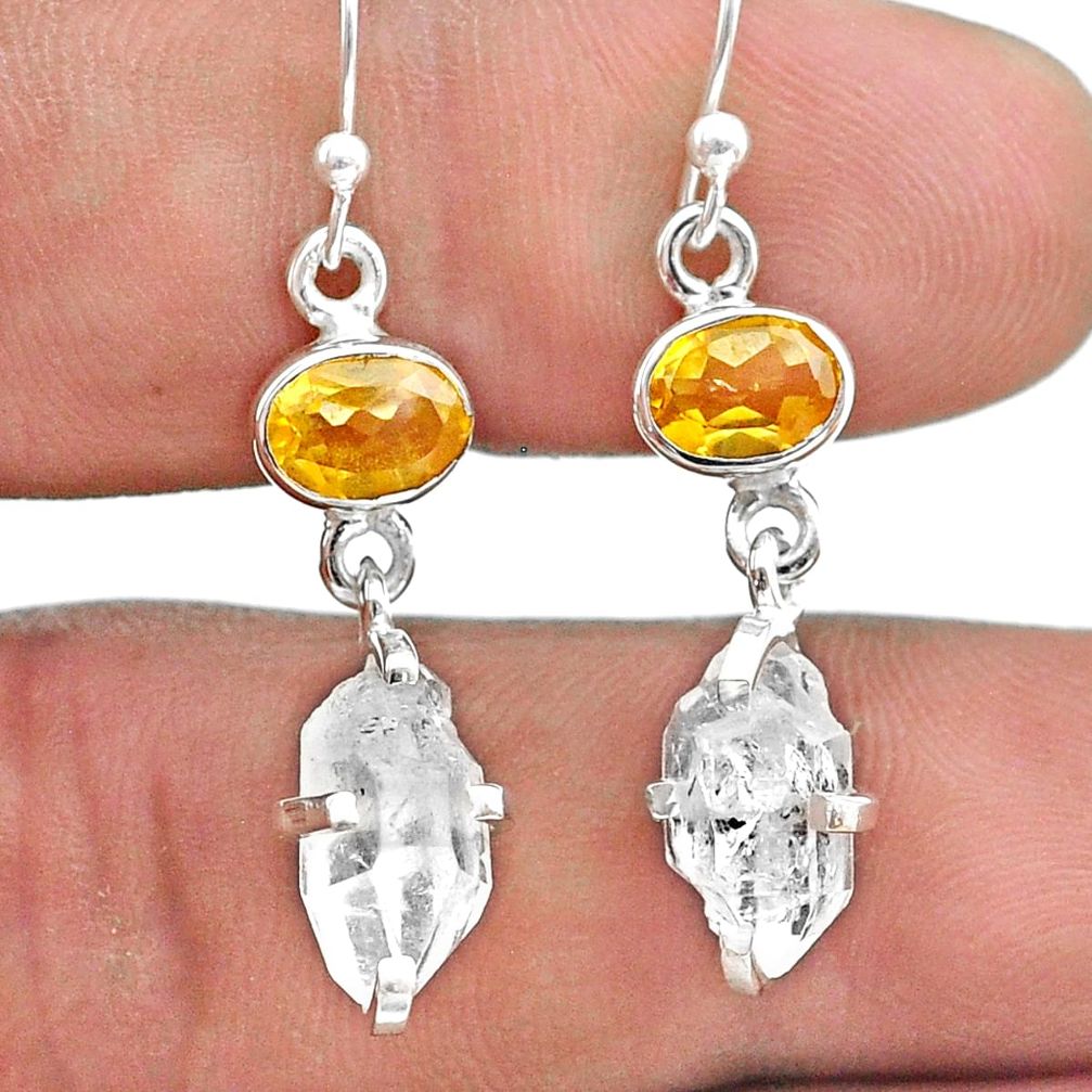 10.50cts natural white herkimer diamond citrine silver dangle earrings t49806