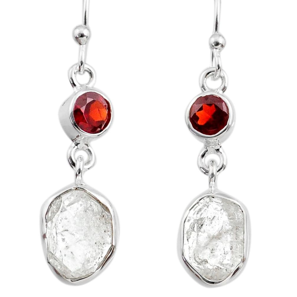 11.71cts natural white herkimer diamond garnet 925 silver dangle earrings r65674