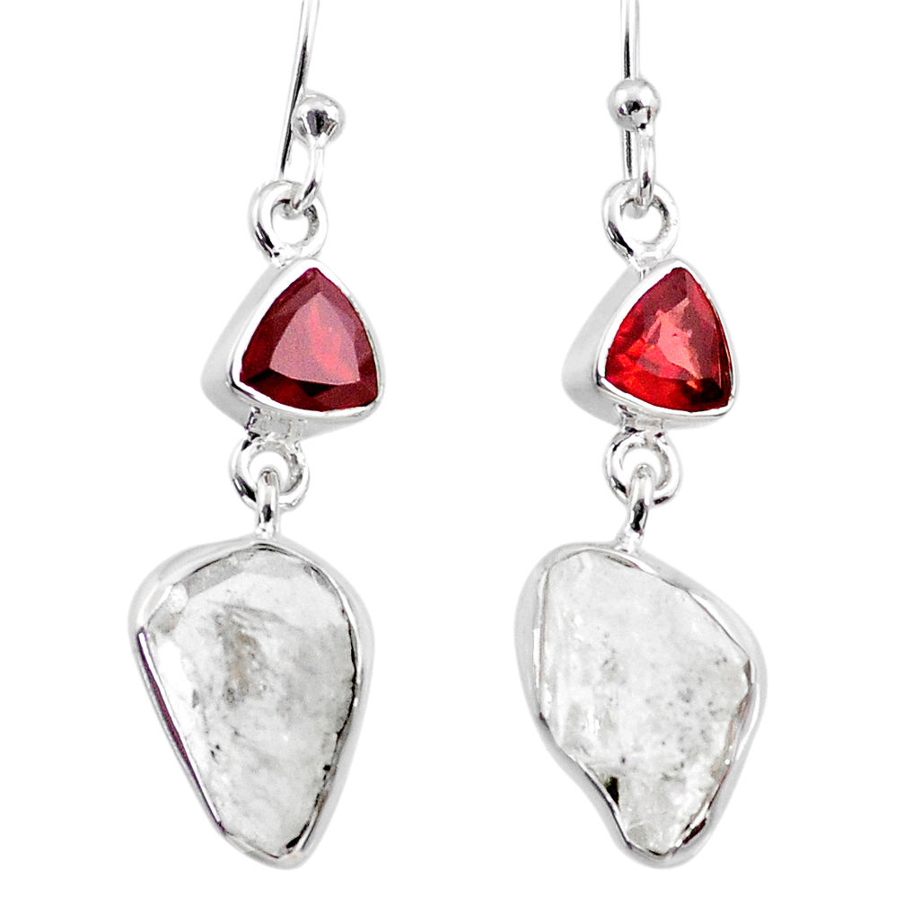 11.57cts natural white herkimer diamond garnet 925 silver dangle earrings r65677