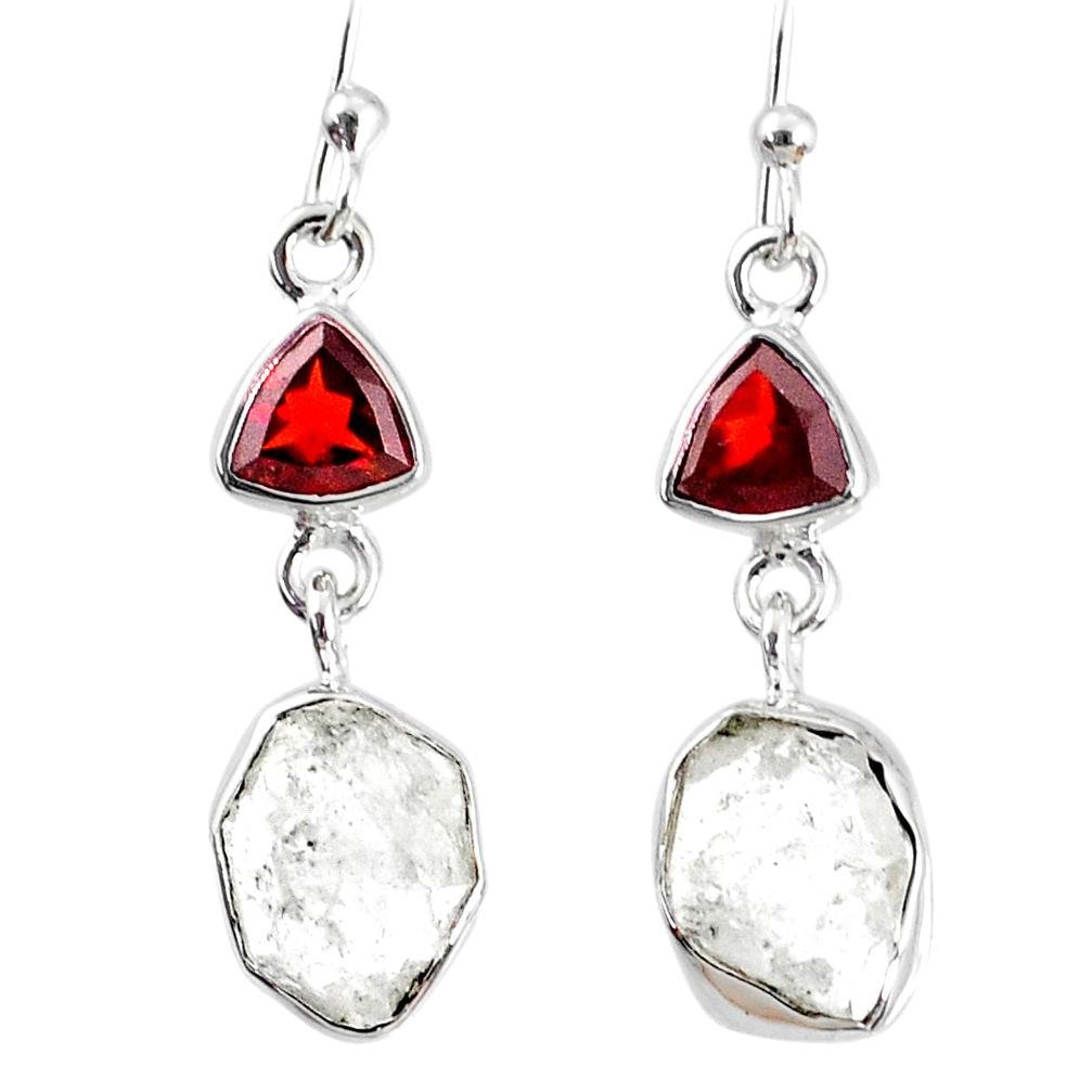 11.07cts natural white herkimer diamond garnet 925 silver dangle earrings r69554