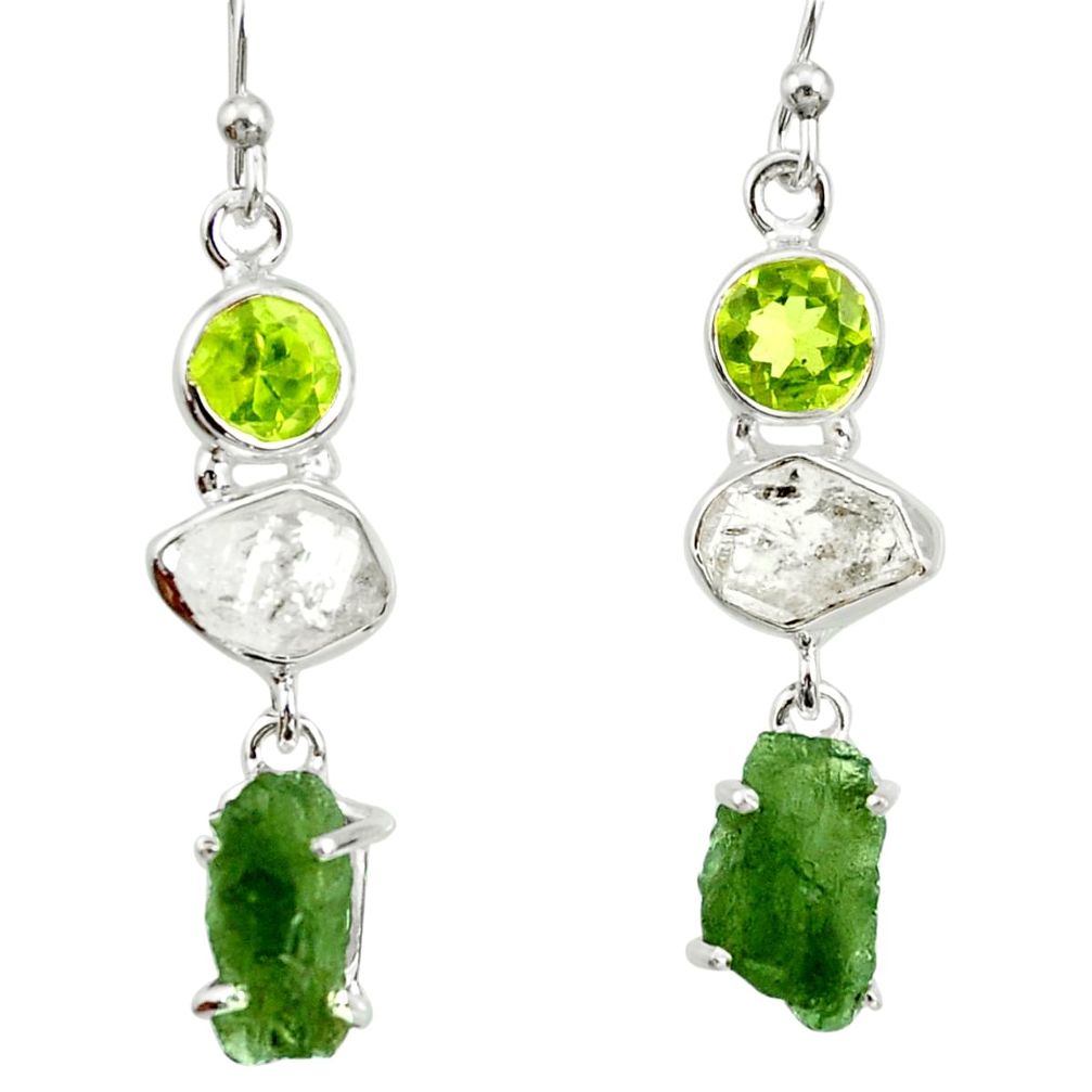 13.87cts natural white herkimer diamond moldavite 925 silver earrings r27363