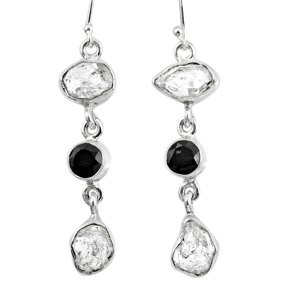 15.97cts natural white herkimer diamond onyx 925 silver dangle earrings r61522