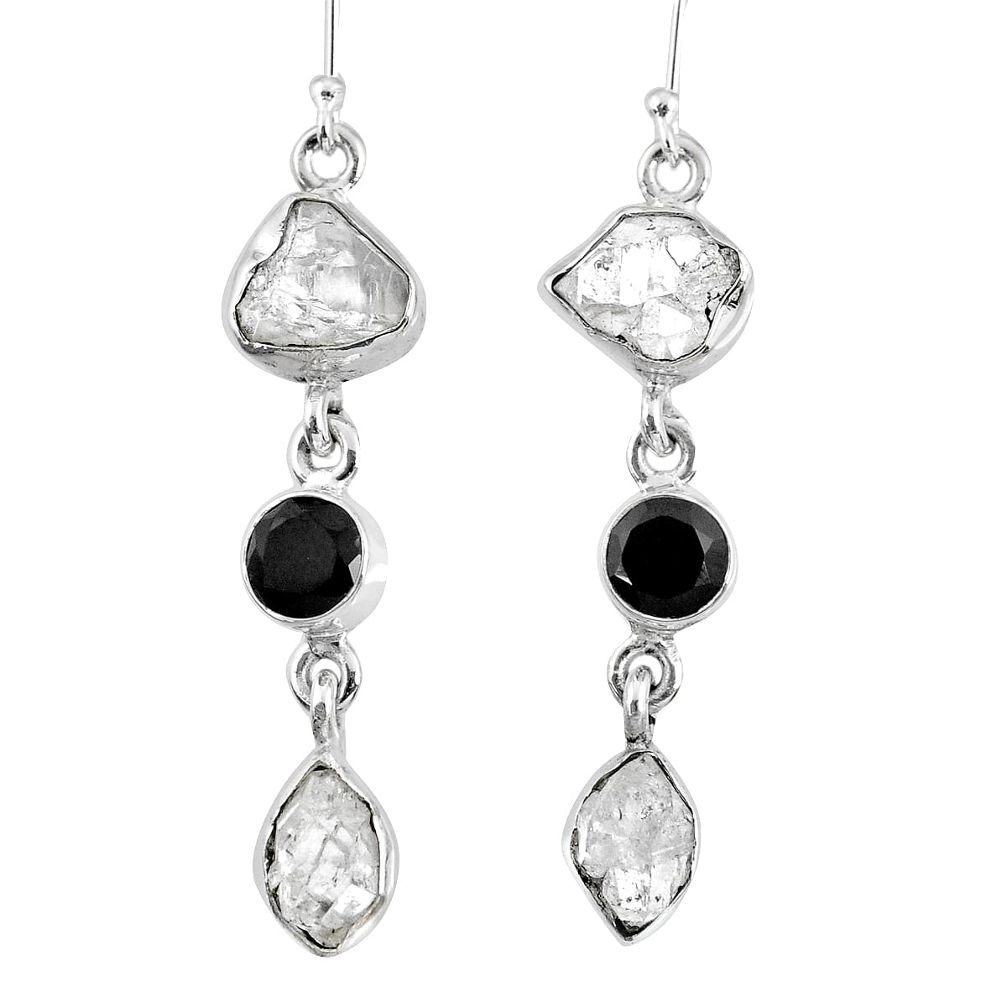 15.49cts natural white herkimer diamond onyx 925 silver dangle earrings r61523