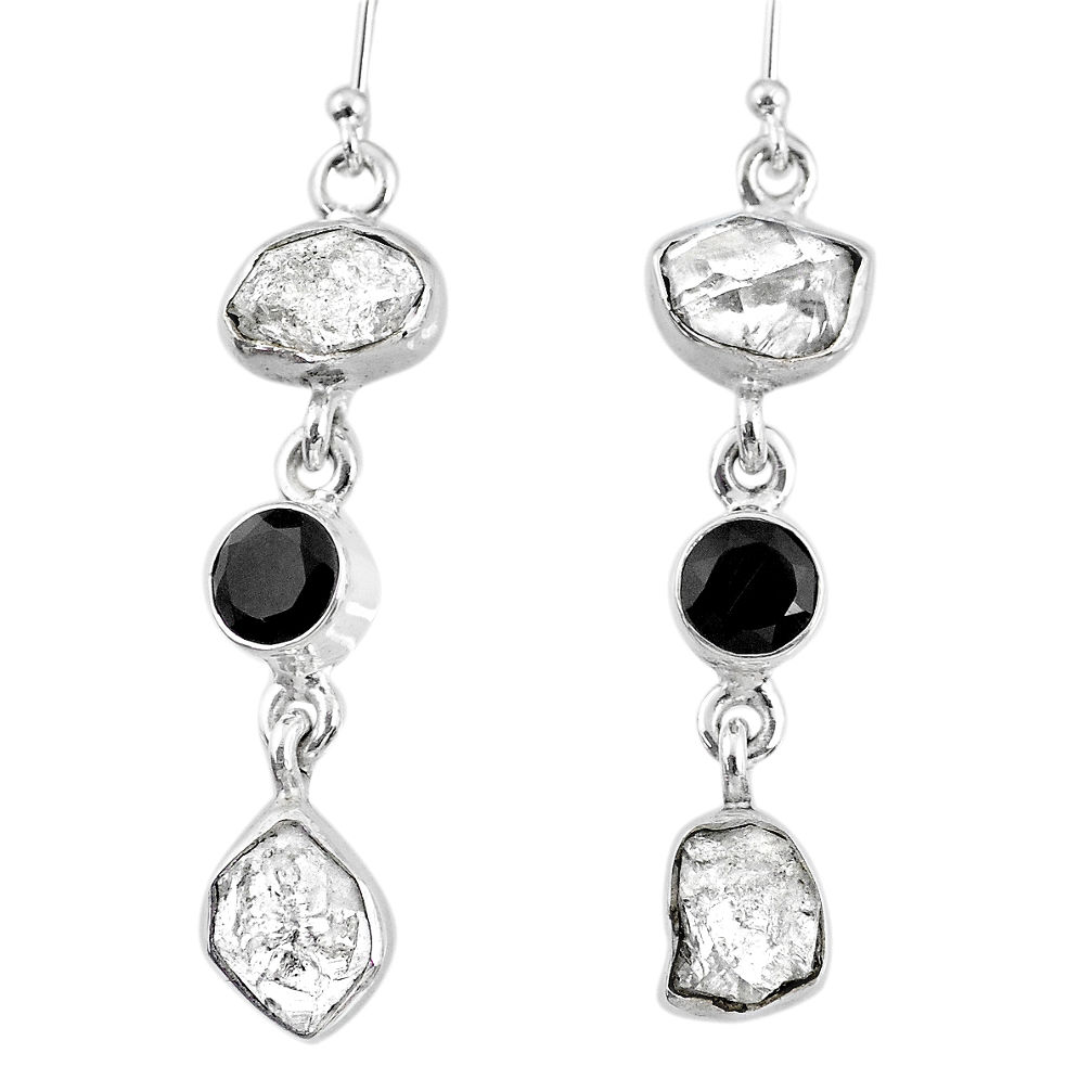 15.97cts natural white herkimer diamond onyx 925 silver dangle earrings r61527