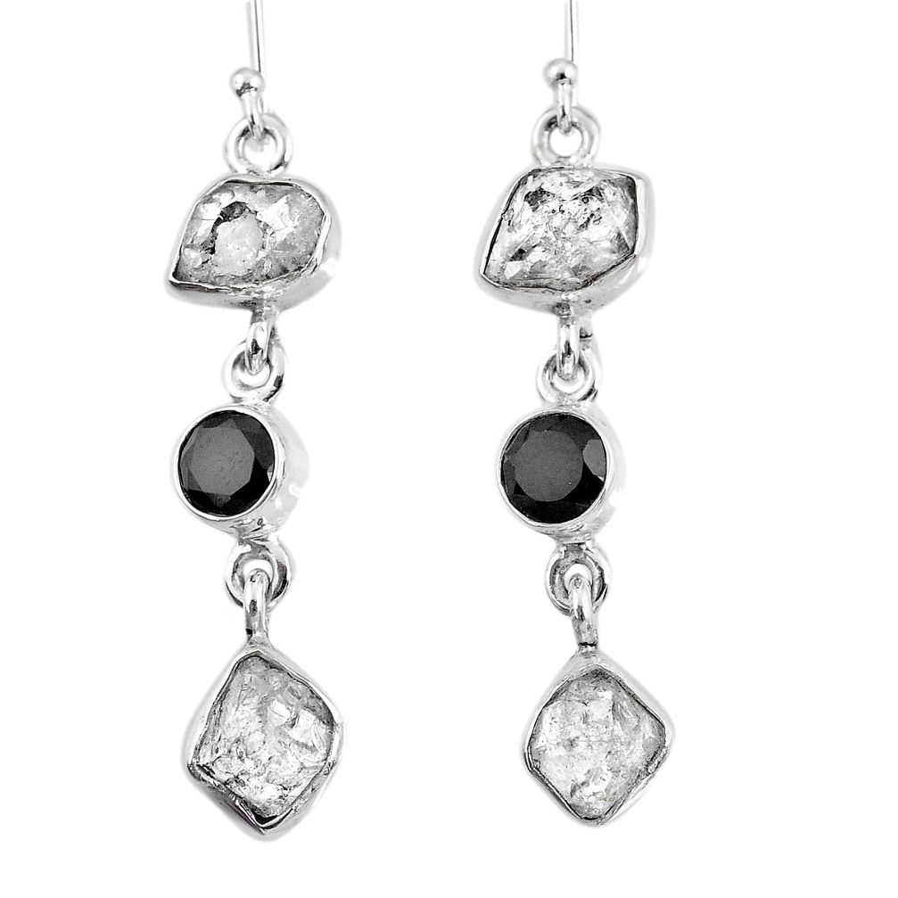15.97cts natural white herkimer diamond onyx 925 silver dangle earrings r61529
