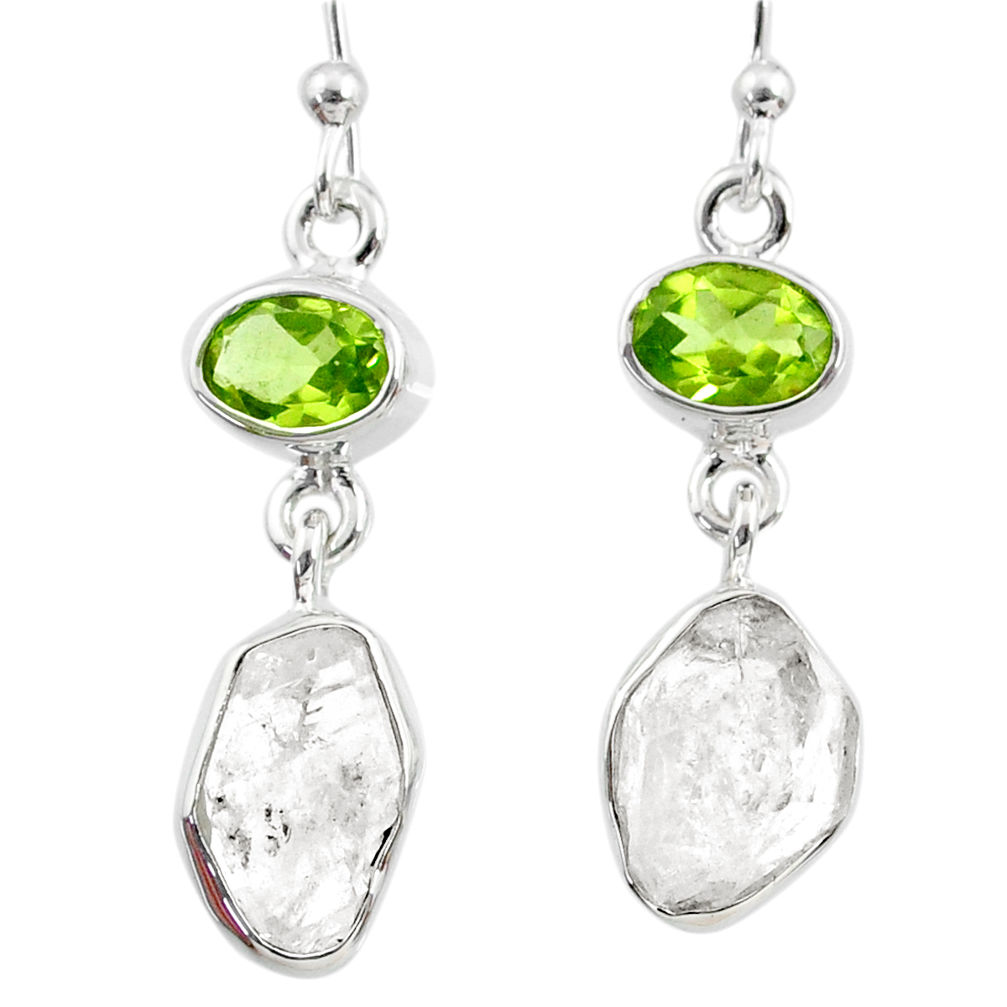 12.10cts natural white herkimer diamond peridot 925 silver earrings r65665