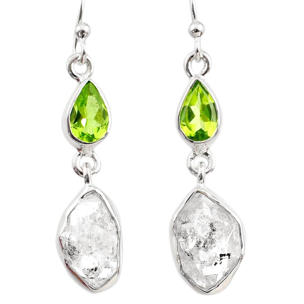 12.51cts natural white herkimer diamond peridot 925 silver earrings r65666
