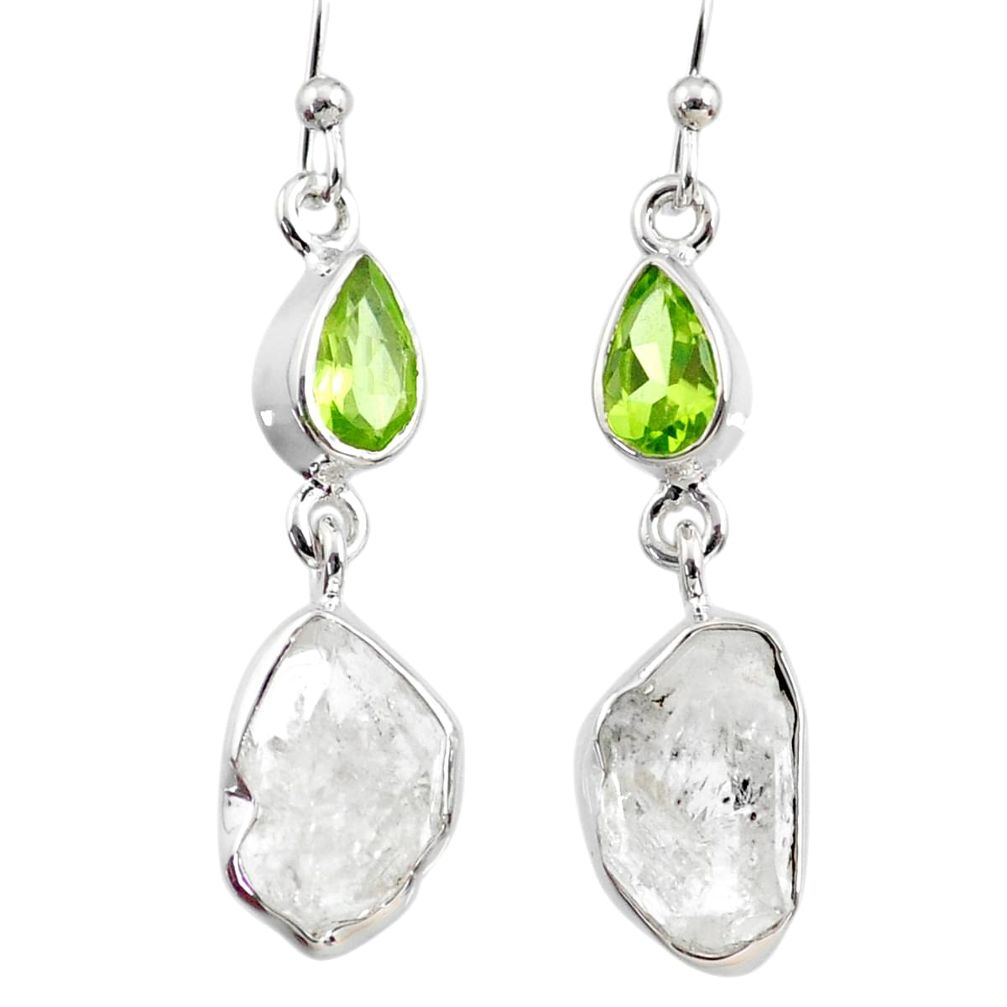 13.20cts natural white herkimer diamond peridot 925 silver earrings r65667