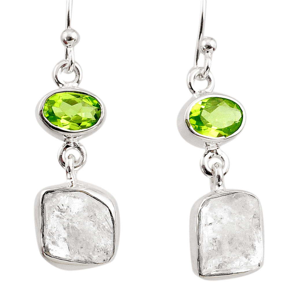 12.95cts natural white herkimer diamond peridot 925 silver earrings r65669