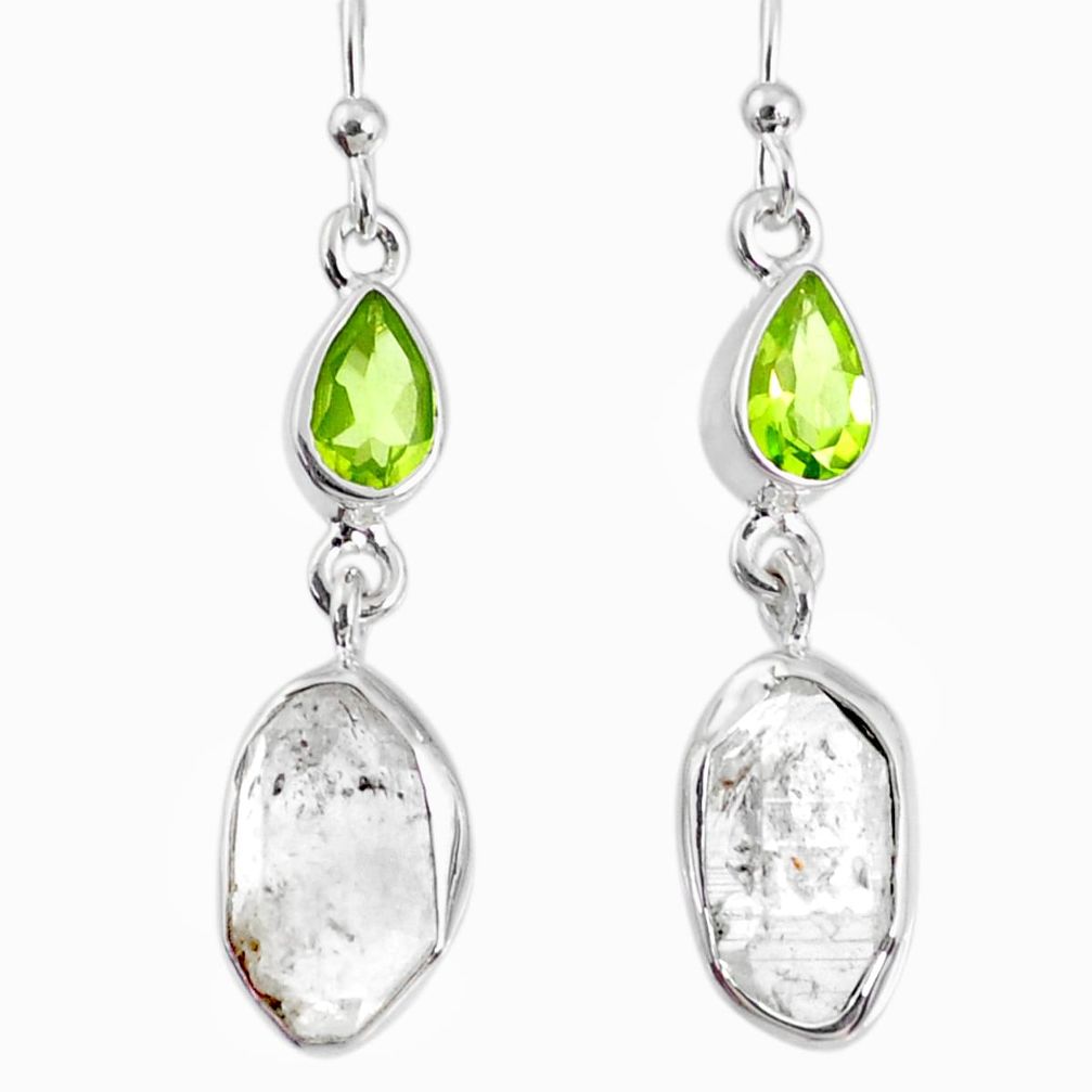 13.09cts natural white herkimer diamond peridot 925 silver earrings r69521
