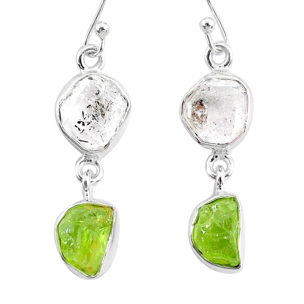 11.25cts natural white herkimer diamond peridot raw silver earrings r93679