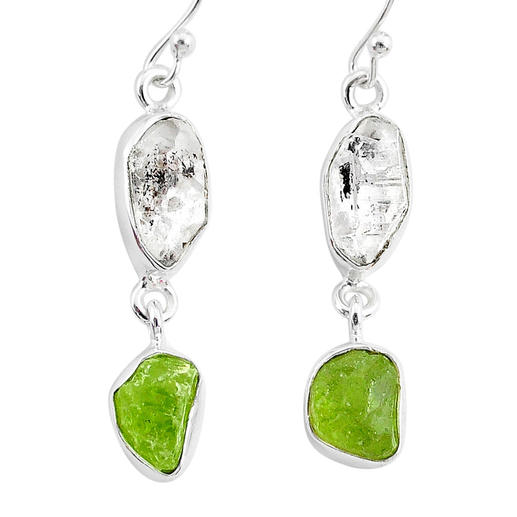 11.57cts natural white herkimer diamond peridot raw silver earrings r93680