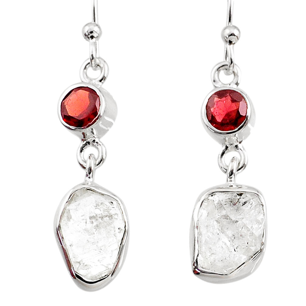 11.18cts natural white herkimer diamond red garnet 925 silver earrings r65671