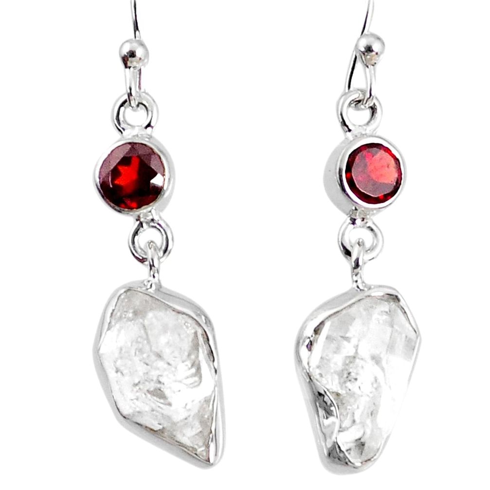 11.07cts natural white herkimer diamond red garnet 925 silver earrings r69546