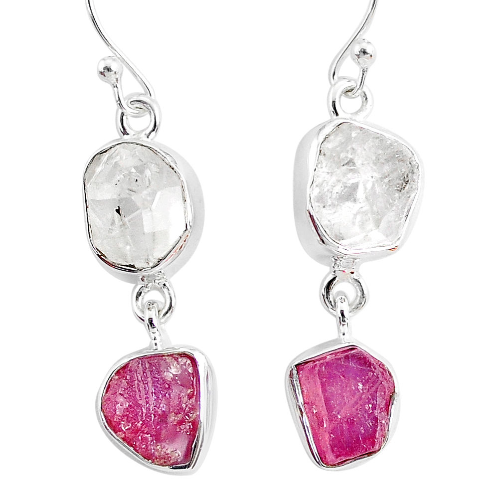 13.06cts natural white herkimer diamond ruby raw 925 silver earrings r93766