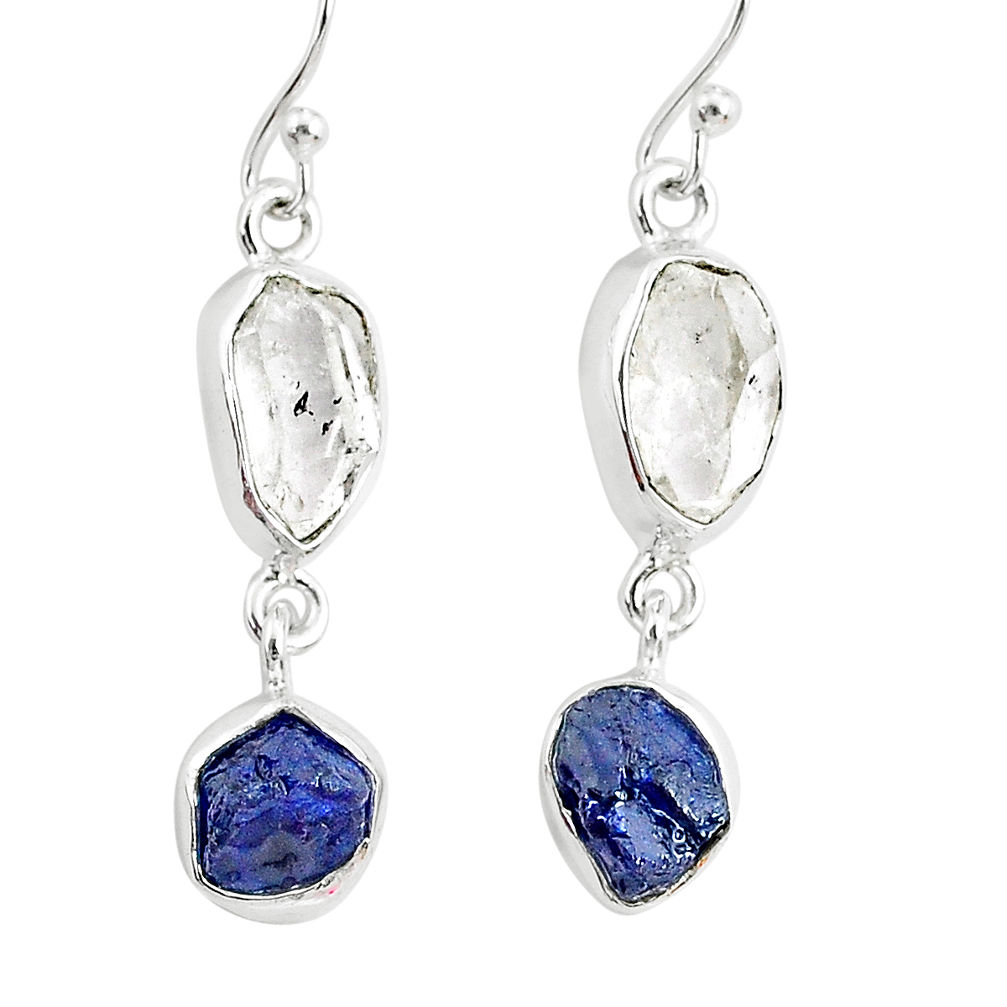 12.12cts natural white herkimer diamond sapphire raw silver earrings r93771