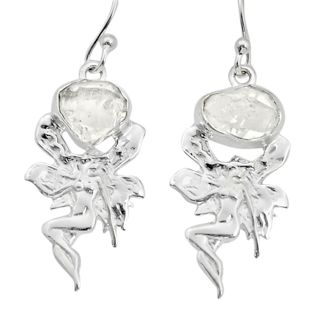 6.92cts natural white herkimer diamond silver angel wings fairy earrings u84656