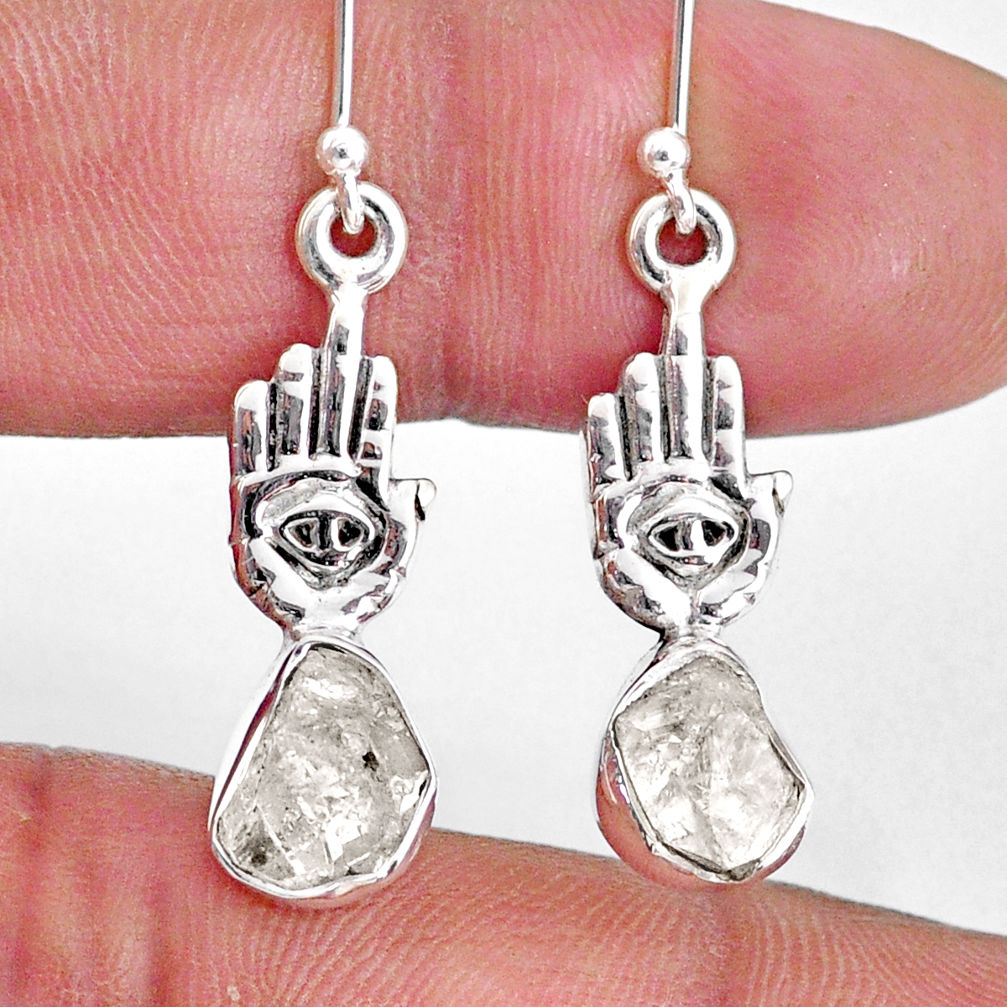 8.07cts natural white herkimer diamond silver hand of god hamsa earrings r61563