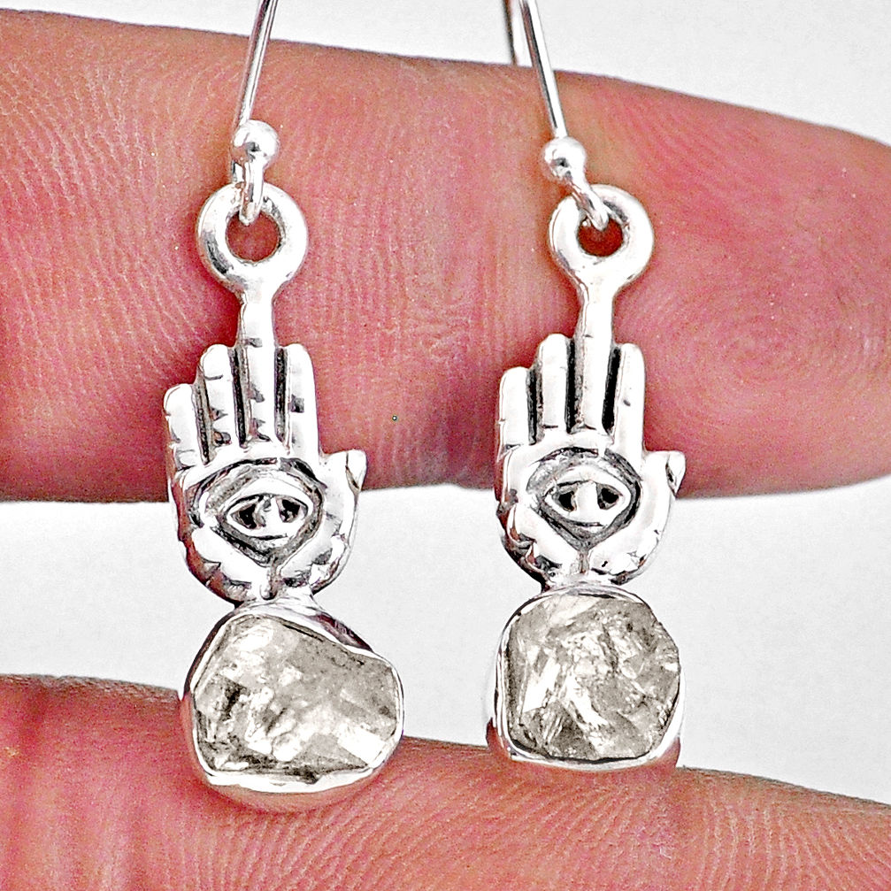 8.07cts natural white herkimer diamond silver hand of god hamsa earrings r61566