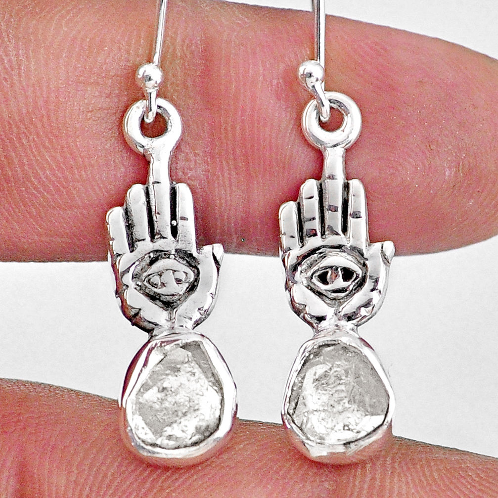 7.66cts natural white herkimer diamond silver hand of god hamsa earrings r61568