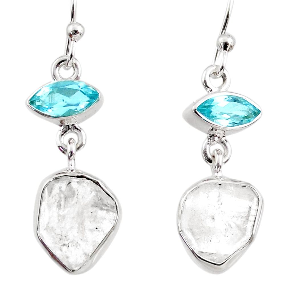 11.71cts natural white herkimer diamond topaz 925 silver dangle earrings r65682